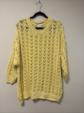 American Dream Pale Yellow Open-Knit Crewneck Sweater